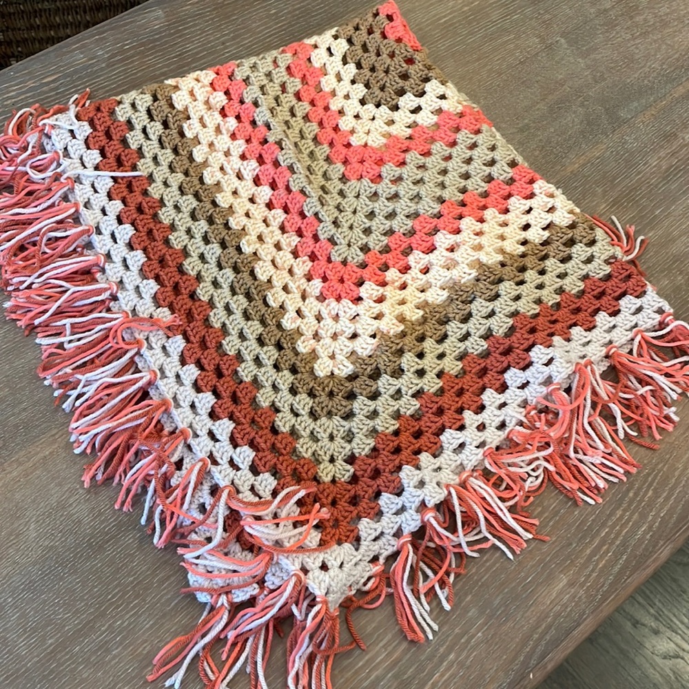 Hand Knitted Shawl / Blanket / Throw fall colors